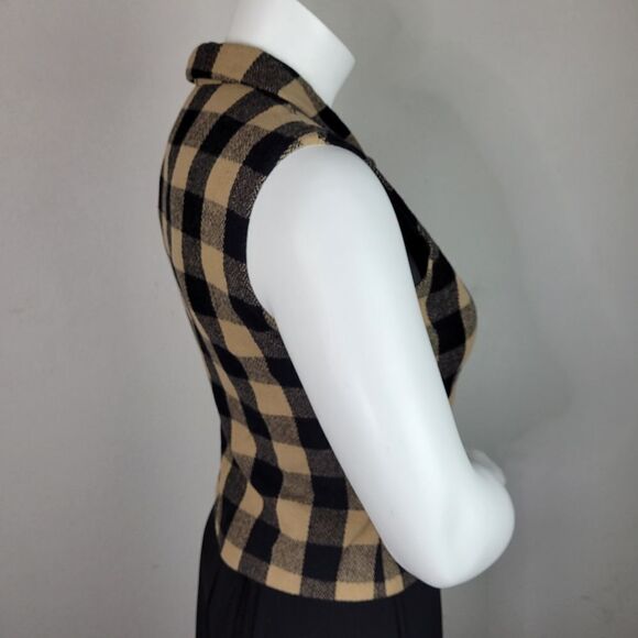 Breeches Wool Buffalo Plaid‎ Black And Tan Zip Front Collared Vest Size M - Picture 3 of 7